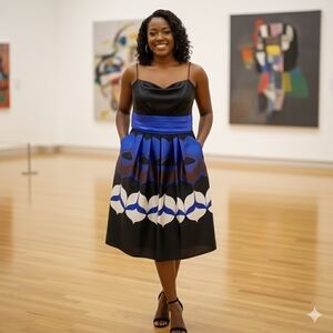 Jump Girl Fit & Flare Dress with Pockets Size 2X Black Blue White